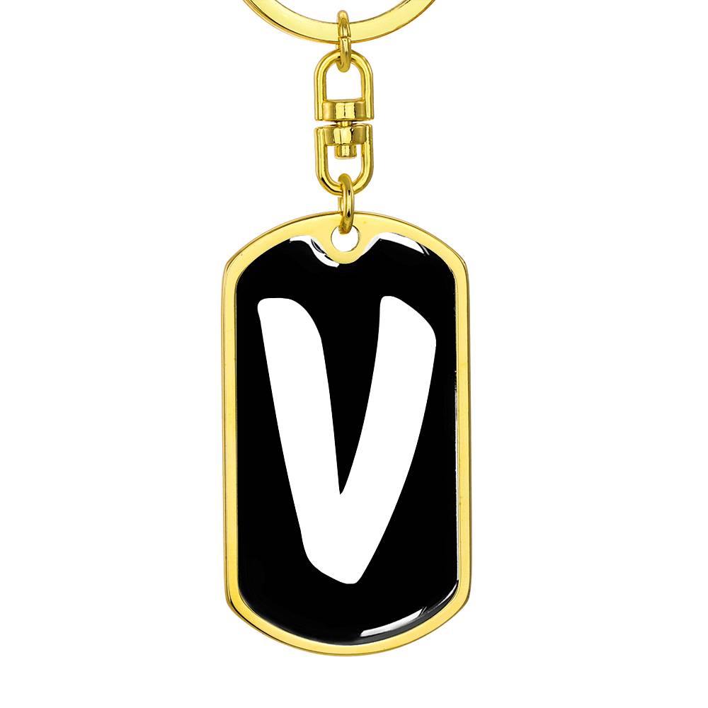 Initial V v3b - Luxury Dog Tag Keychain