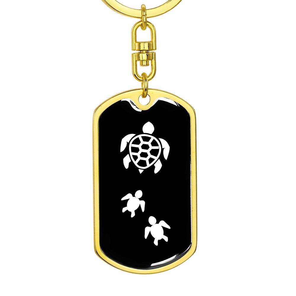 Mama Turtle With 2 Hatchlings v3 - Luxury Dog Tag Keychain
