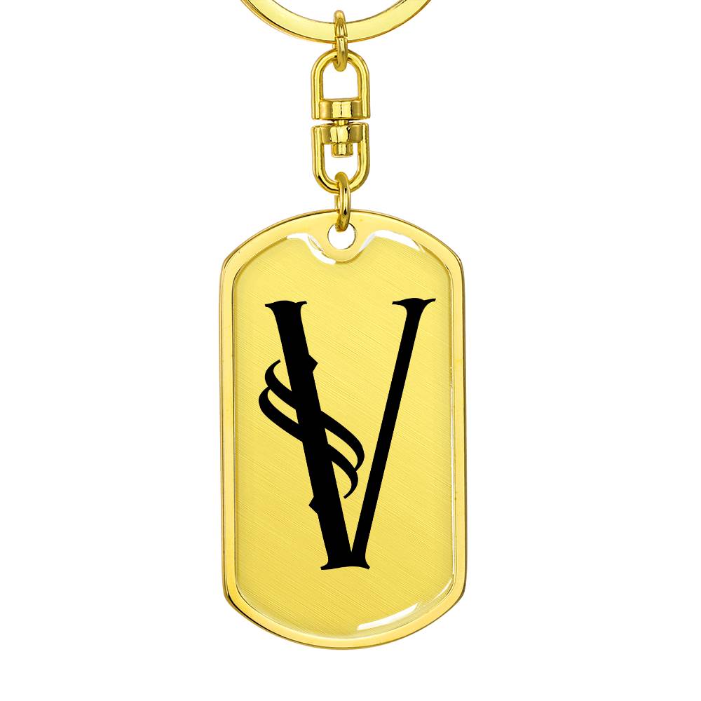 Initial V v001-11 - Luxury Dog Tag Keychain