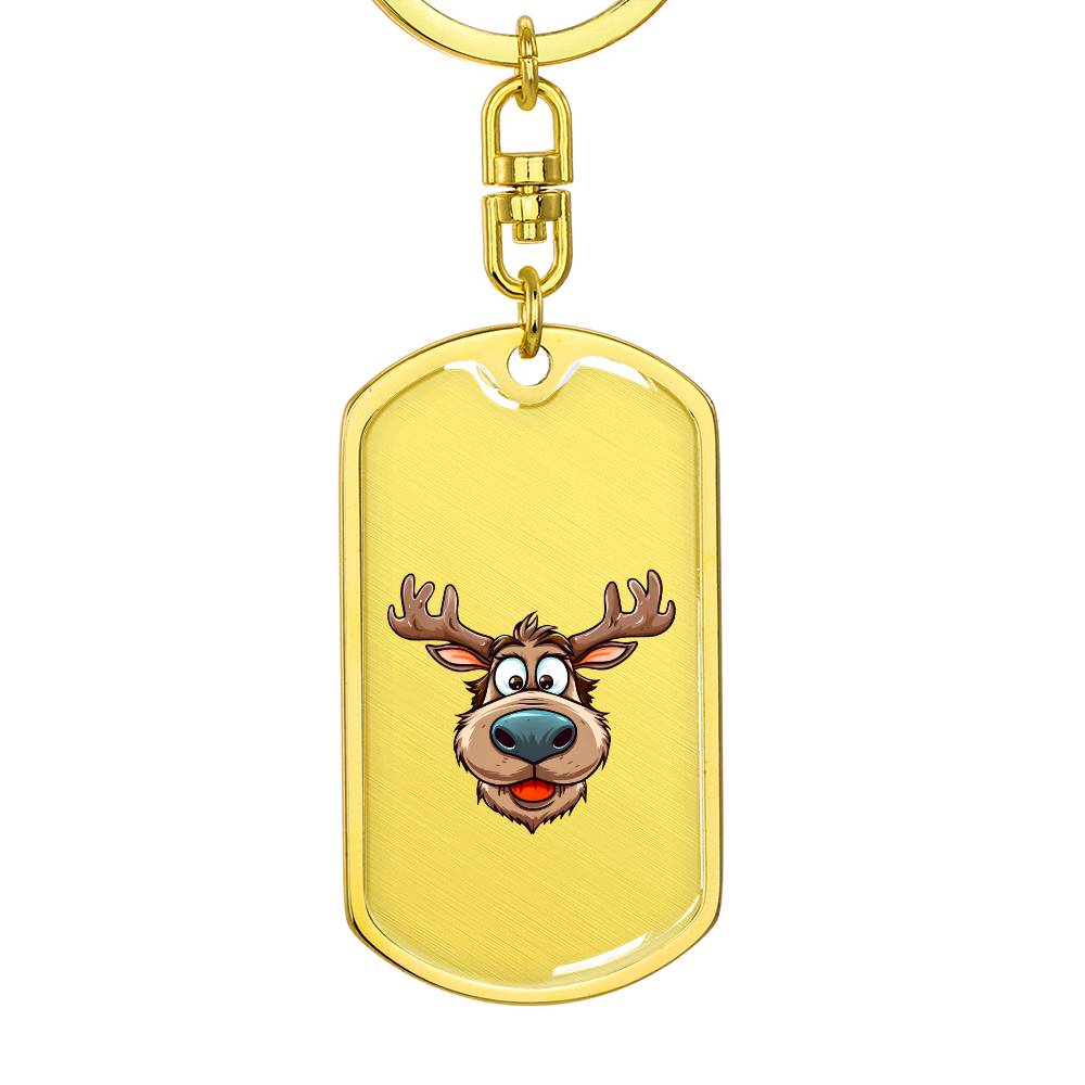 Funny Reindeer Face 02 - Luxury Dog Tag Keychain