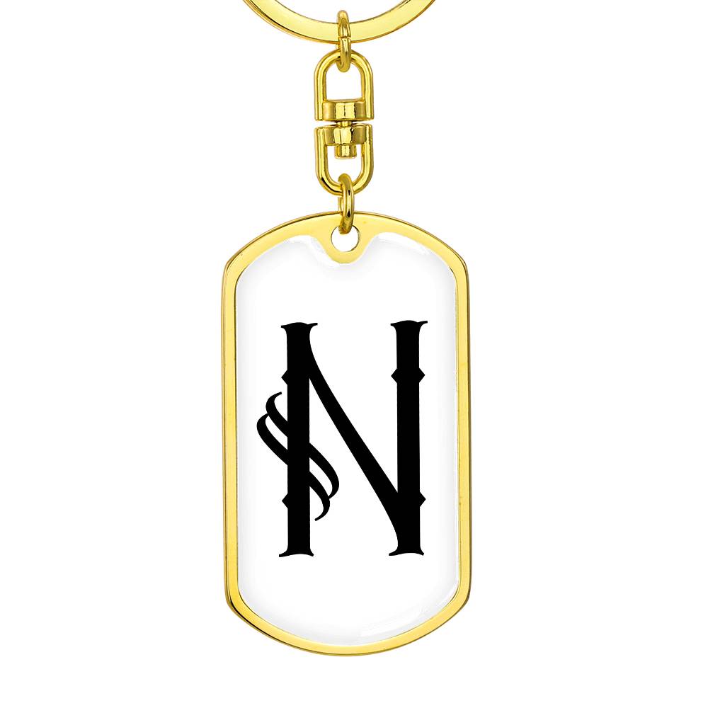 Initial N v001-14 - Luxury Dog Tag Keychain