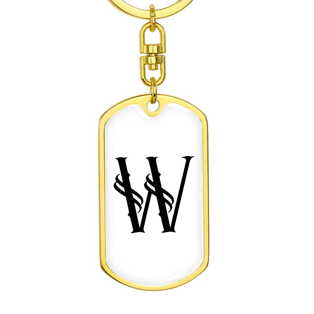 Initial W v001-14 - Luxury Dog Tag Keychain