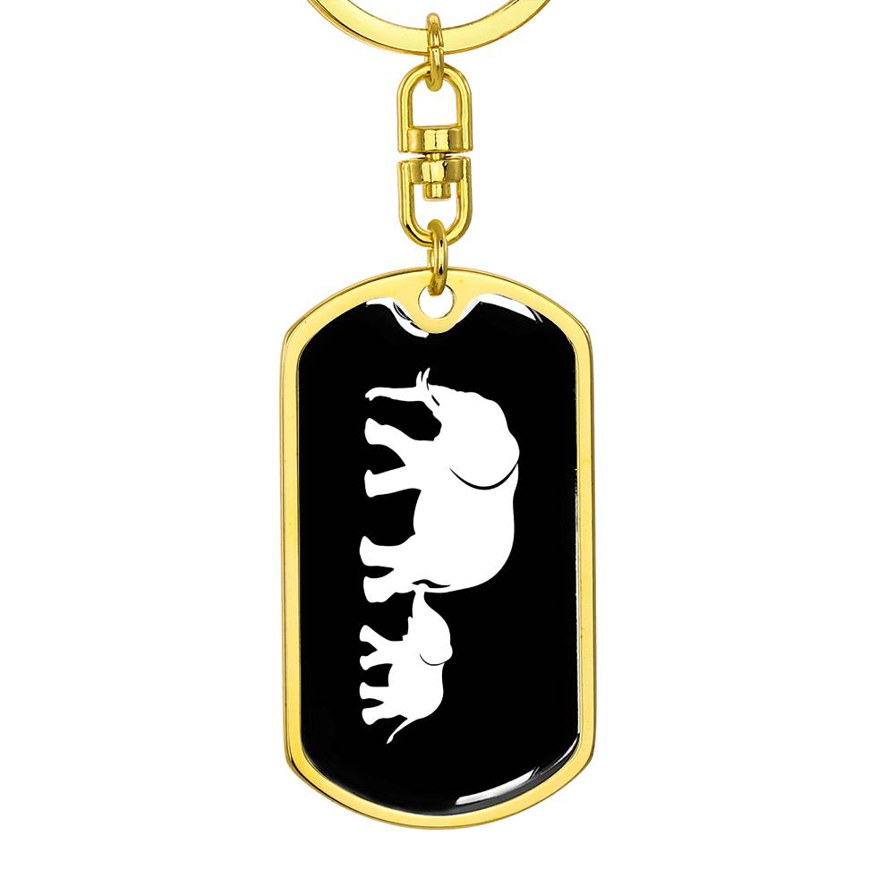 Mama Elephant With 1 Calf v3 - Luxury Dog Tag Keychain