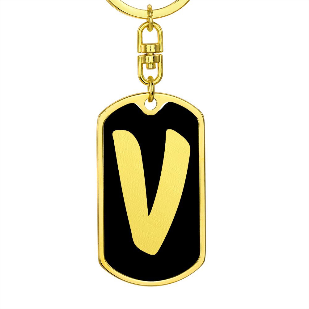 Initial V v2b - Luxury Dog Tag Keychain