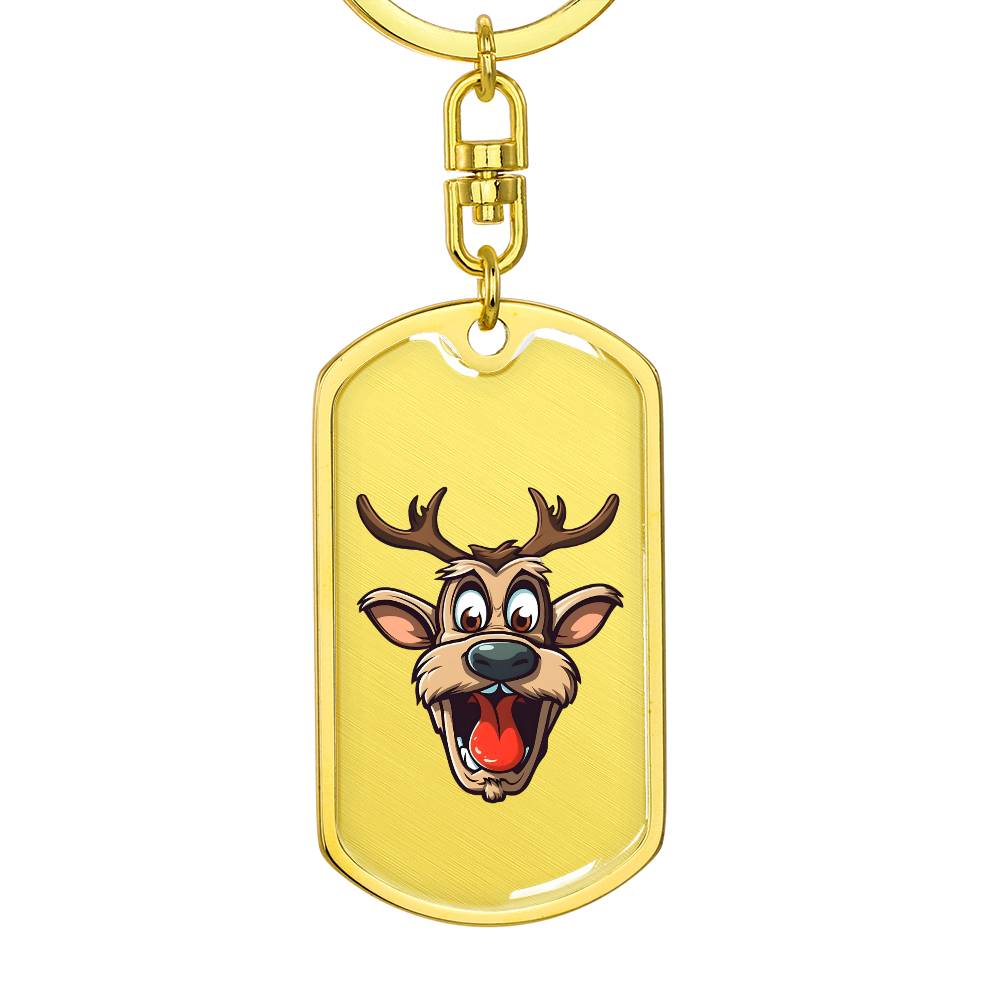 Funny Reindeer Face 15 - Luxury Dog Tag Keychain