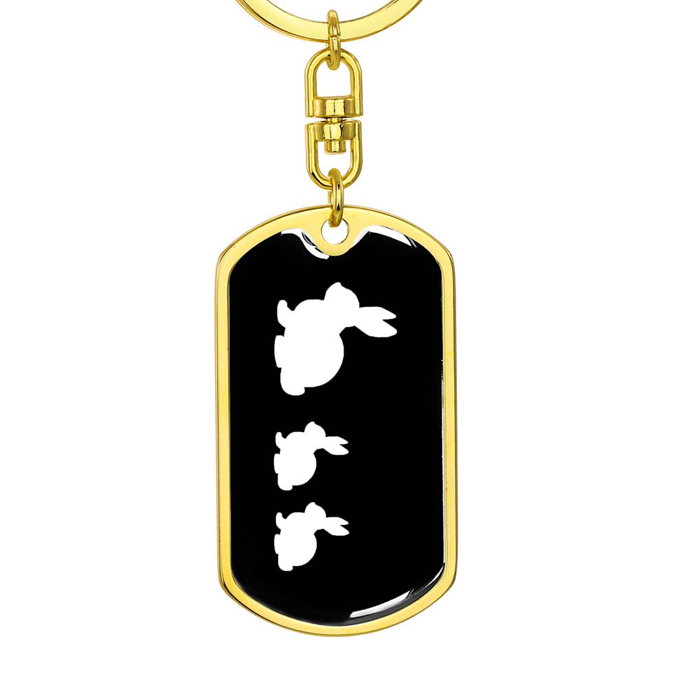 Mama Rabbit With 2 Kittens v3 - Luxury Dog Tag Keychain