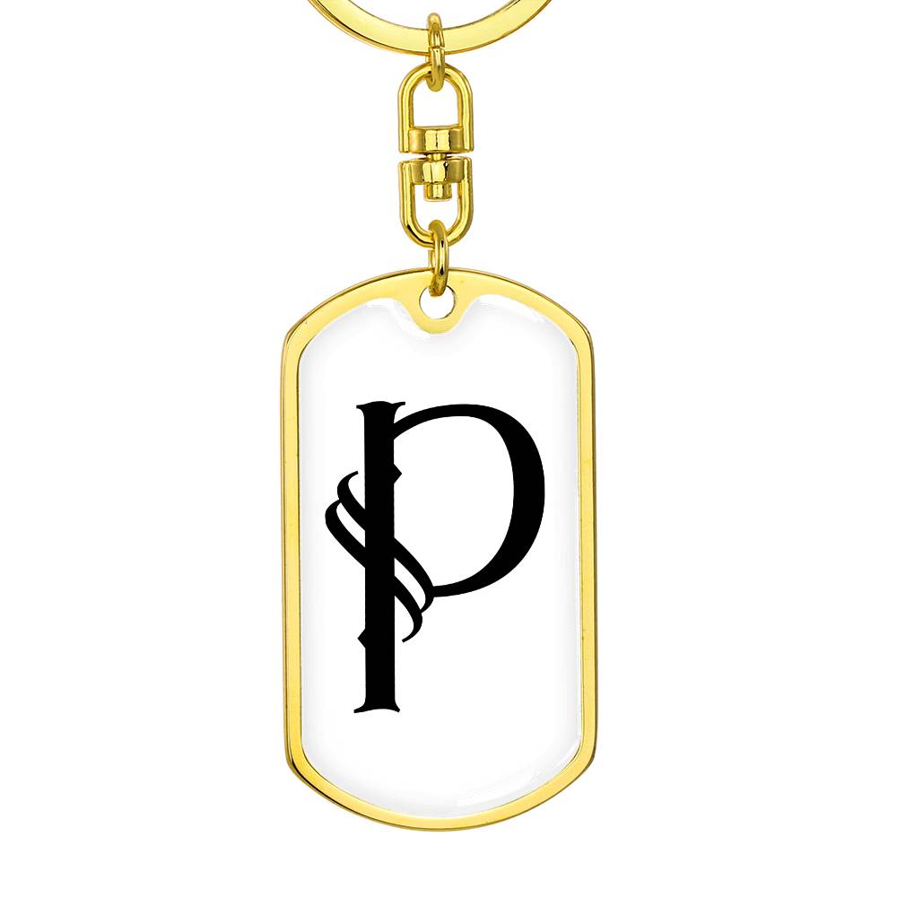 Initial P v001-14 - Luxury Dog Tag Keychain
