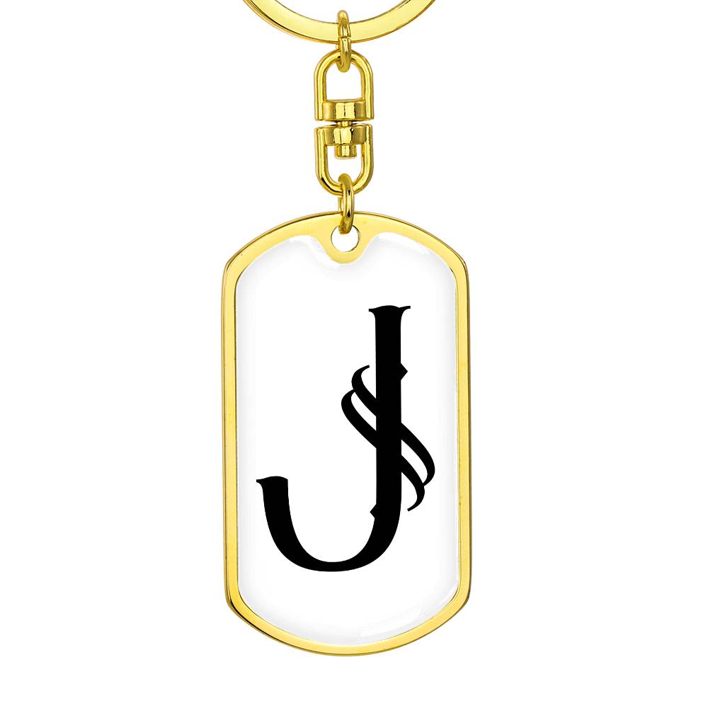 Initial J v001-14 - Luxury Dog Tag Keychain