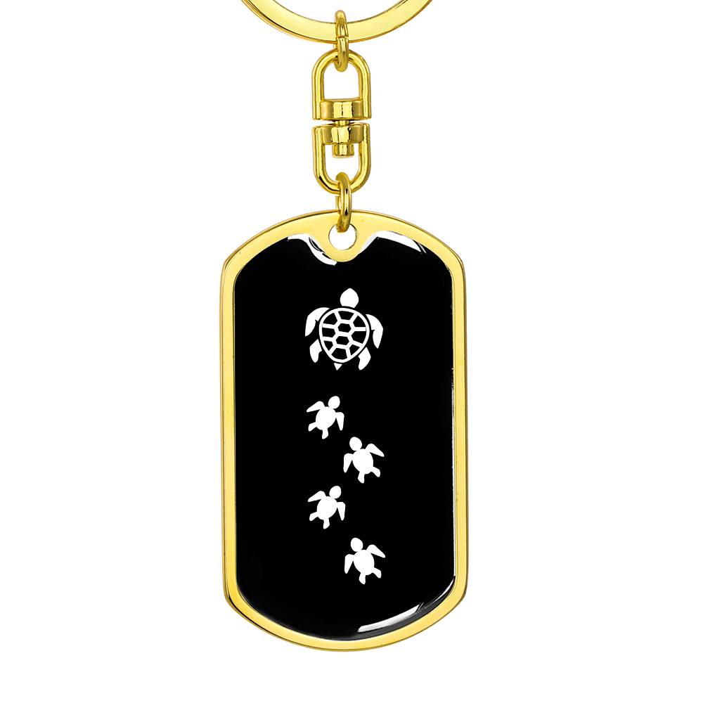 Mama Turtle With 4 Hatchlings v3 - Luxury Dog Tag Keychain