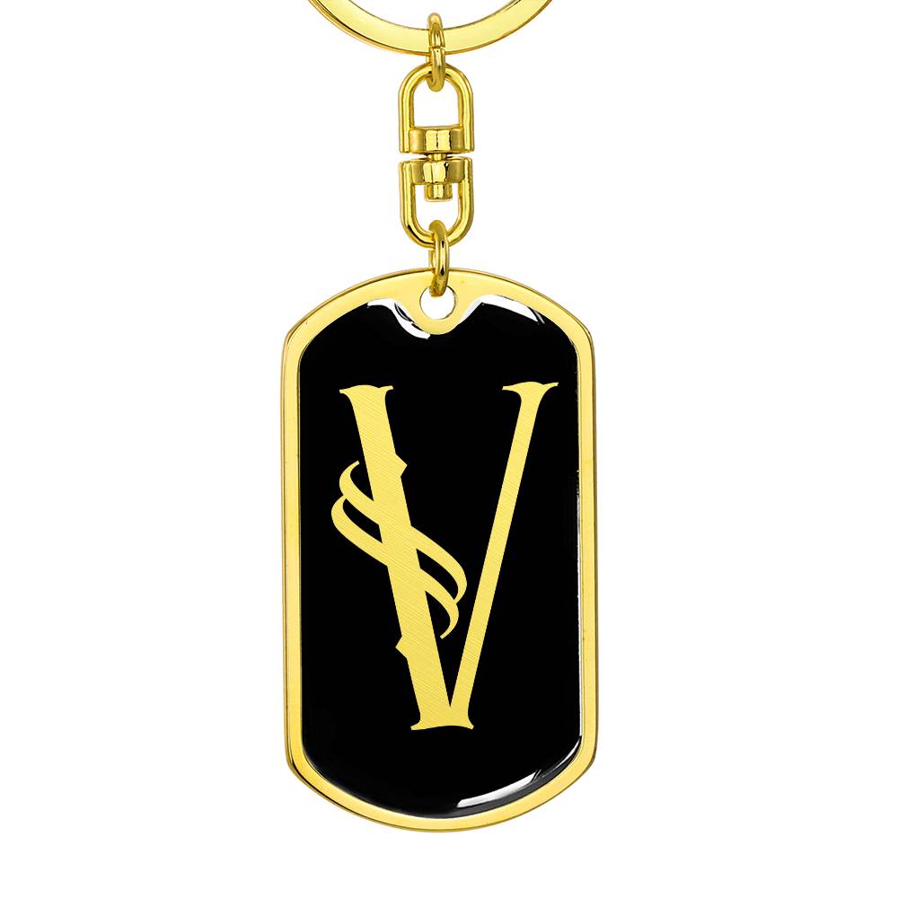 Initial V v001-12 - Luxury Dog Tag Keychain
