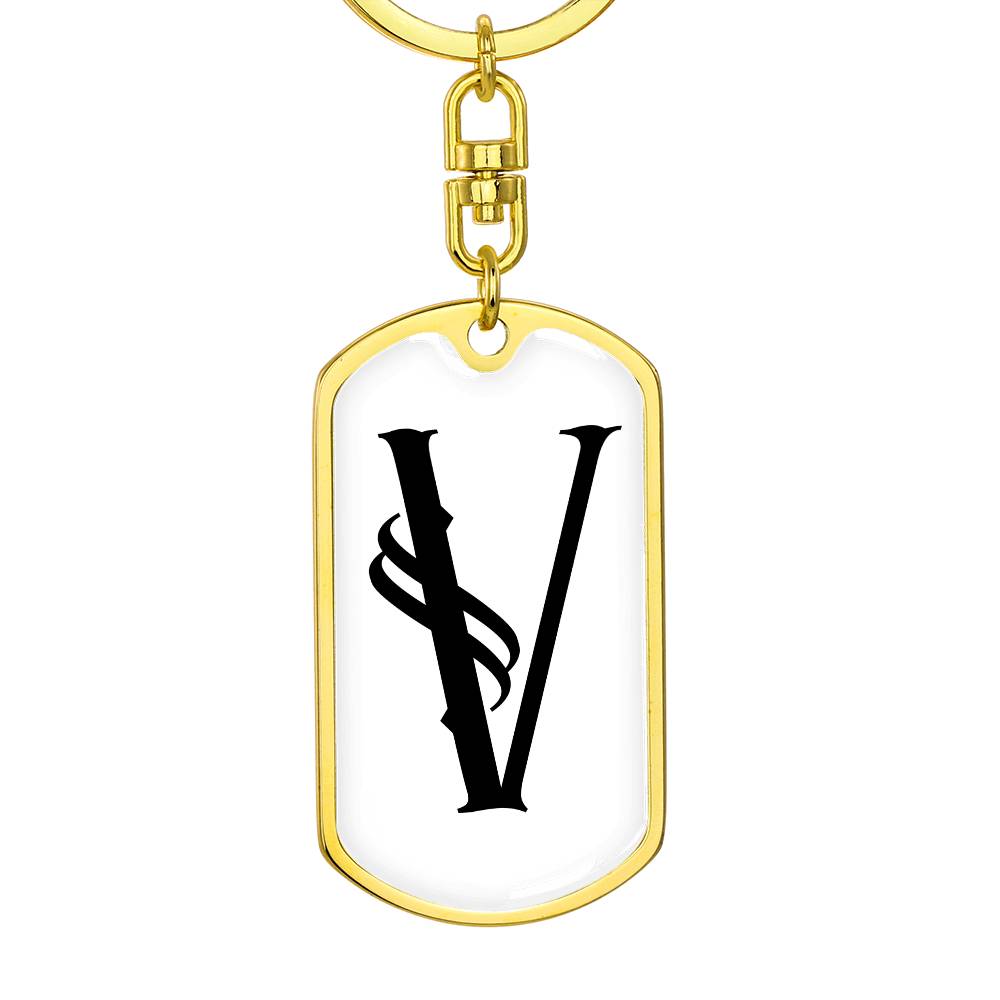 Initial V v001-14 - Luxury Dog Tag Keychain