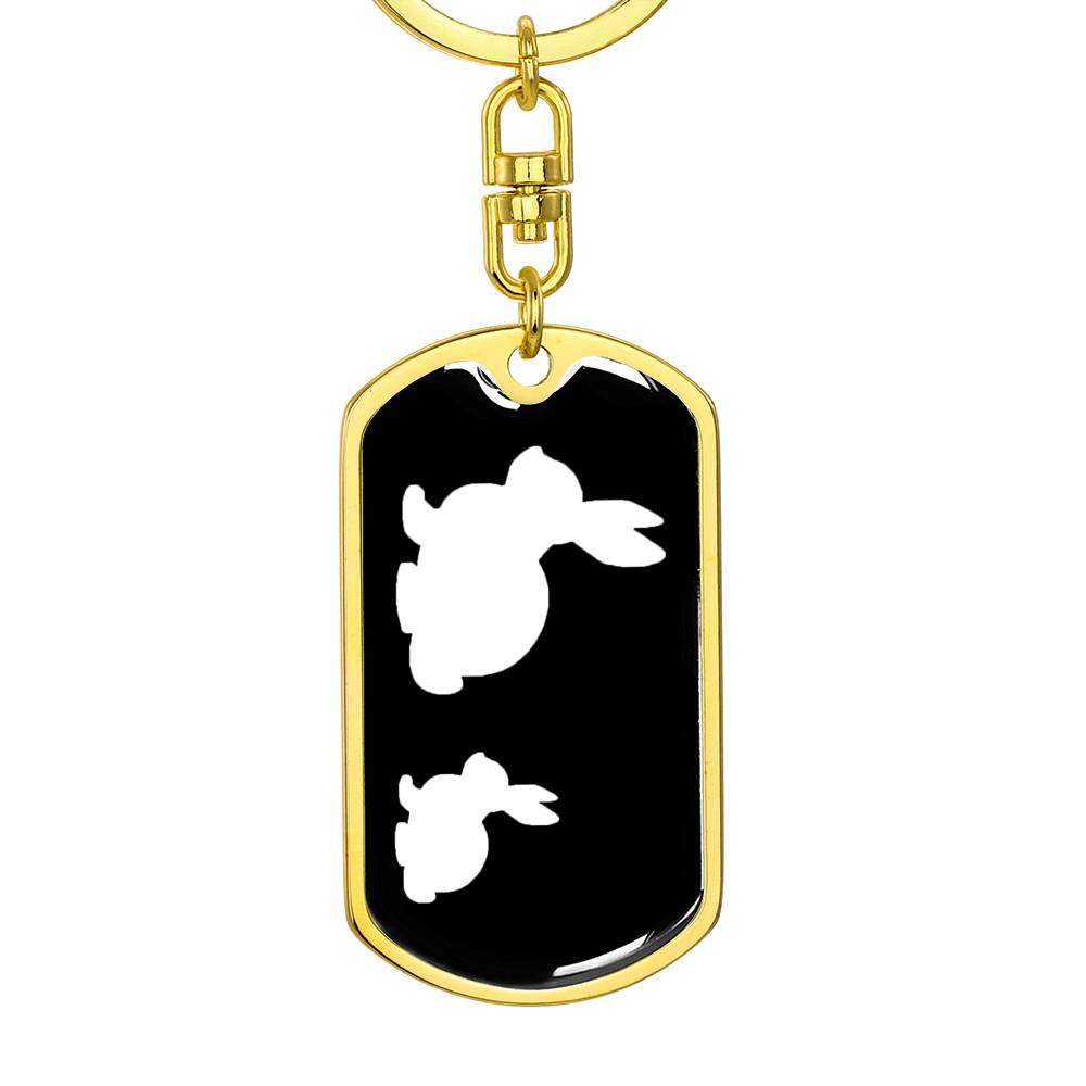 Mama Rabbit With 1 Kitten v3 - Luxury Dog Tag Keychain