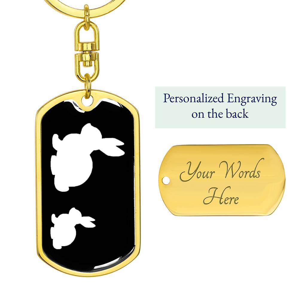 Mama Rabbit With 1 Kitten v3 - Luxury Dog Tag Keychain
