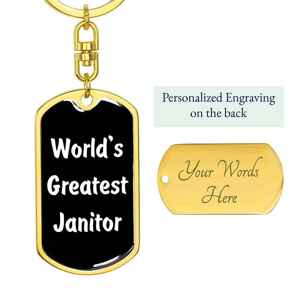World's Greatest Janitor v3 - Luxury Dog Tag Keychain