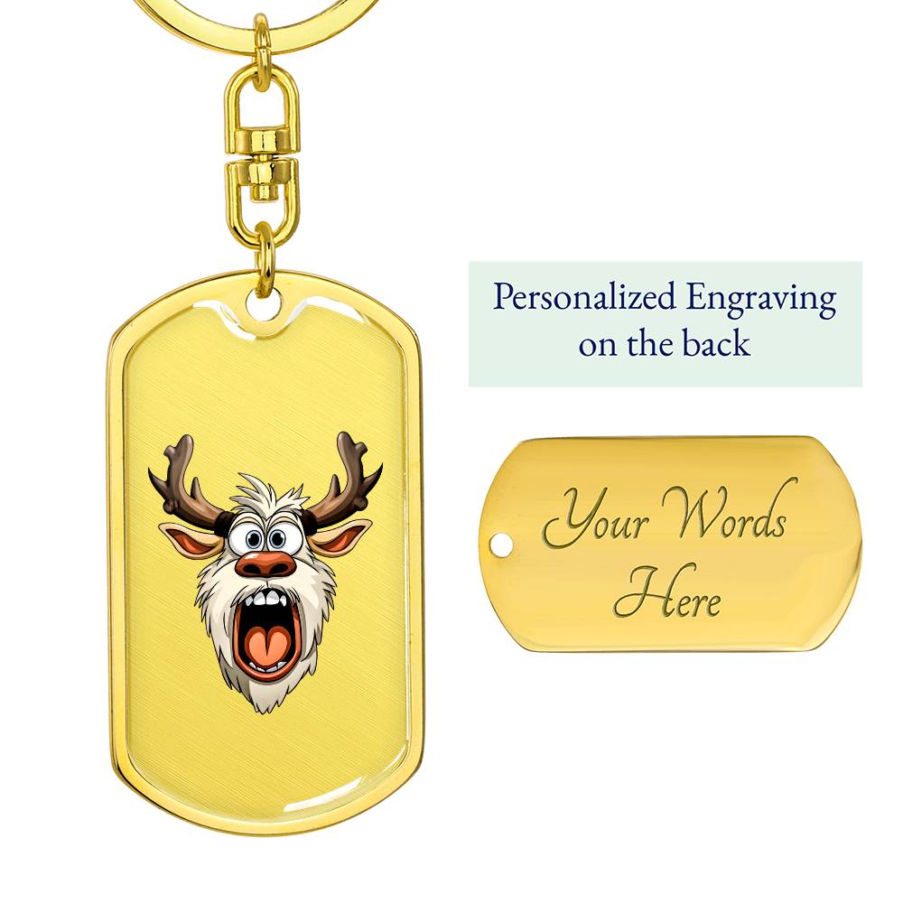 Funny Reindeer Face 17 - Luxury Dog Tag Keychain