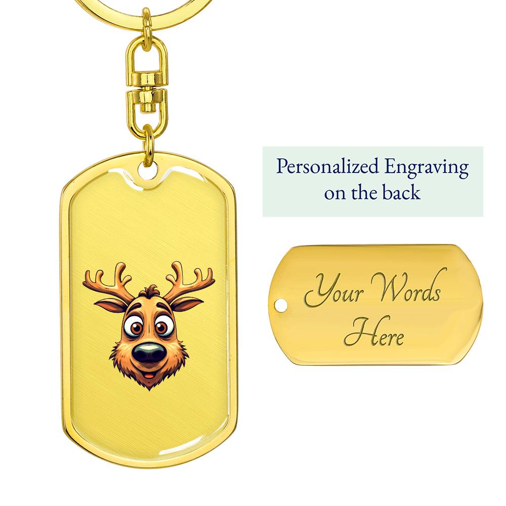 Funny Reindeer Face 12 - Luxury Dog Tag Keychain