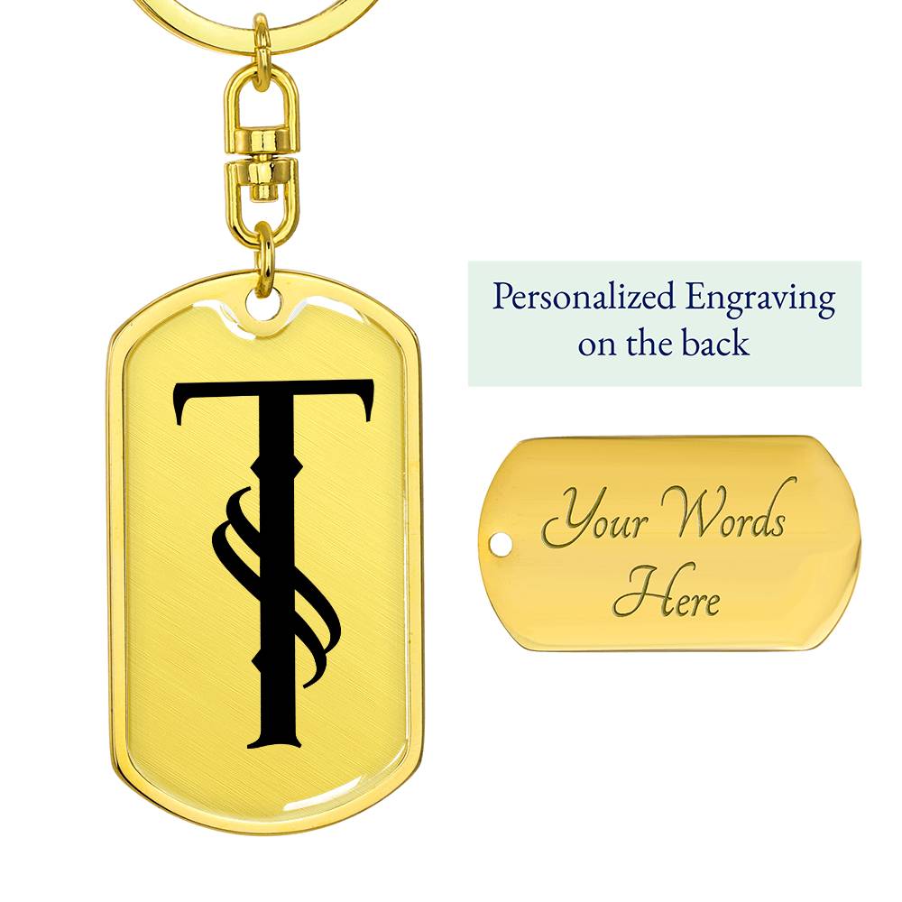 Initial T v001-11 - Luxury Dog Tag Keychain