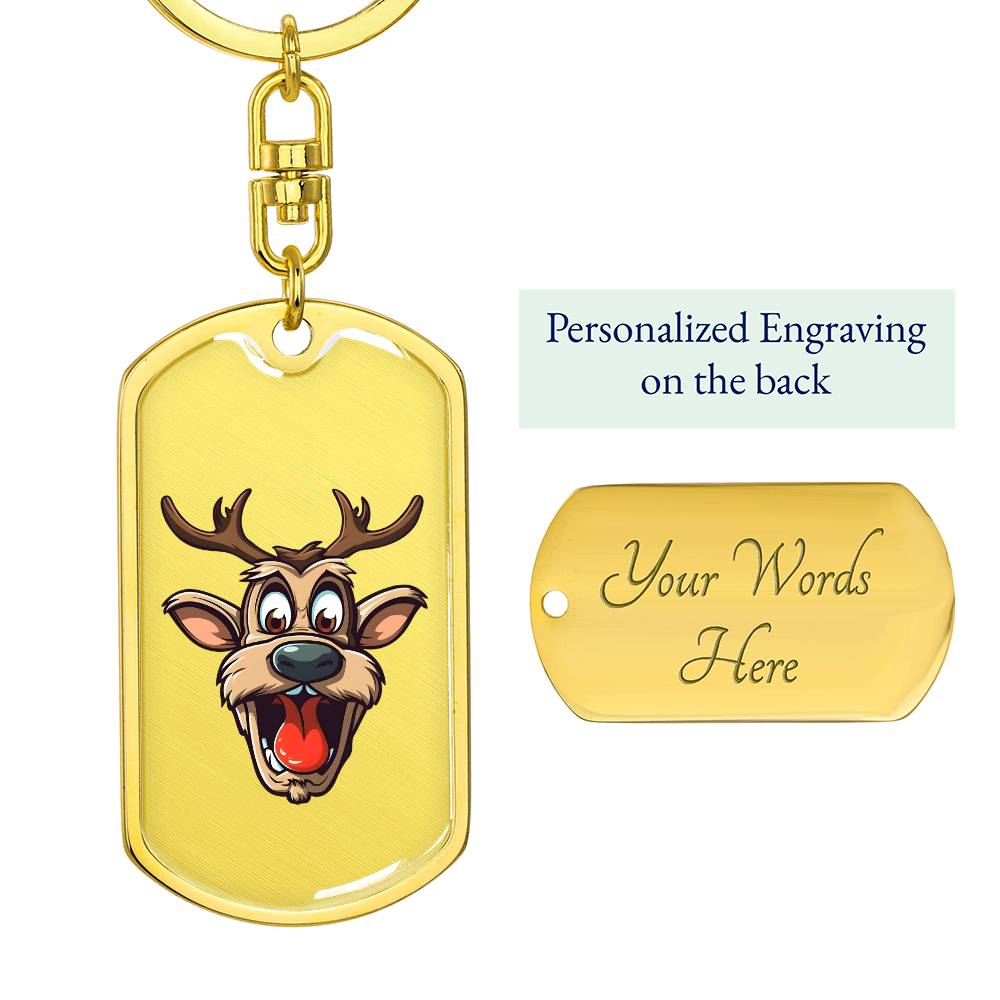 Funny Reindeer Face 15 - Luxury Dog Tag Keychain