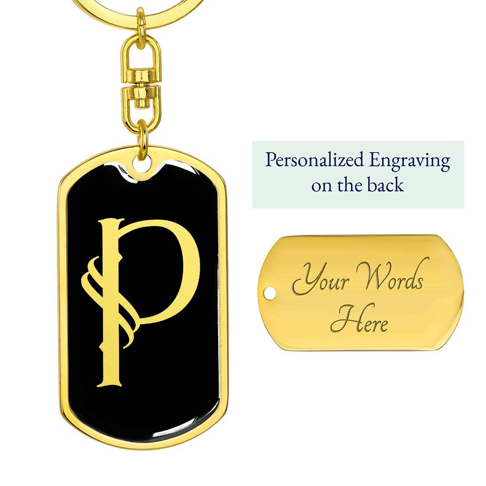 Initial P v001-12 - Luxury Dog Tag Keychain