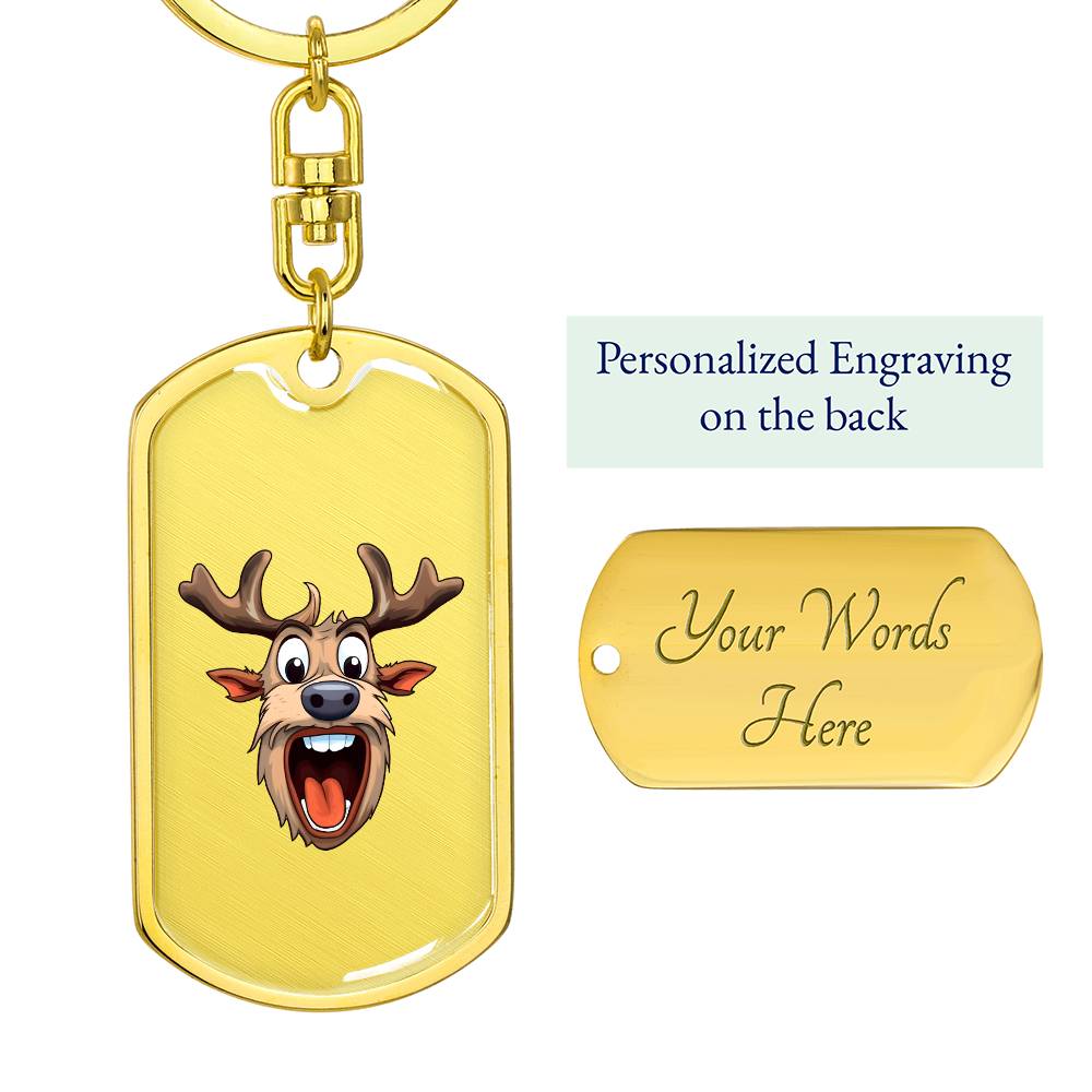 Funny Reindeer Face 06 - Luxury Dog Tag Keychain