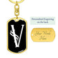 Initial V v001-13 - Luxury Dog Tag Keychain