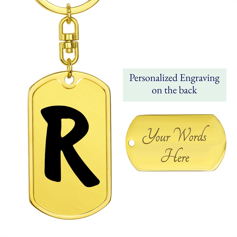 Initial R v1b - Luxury Dog Tag Keychain