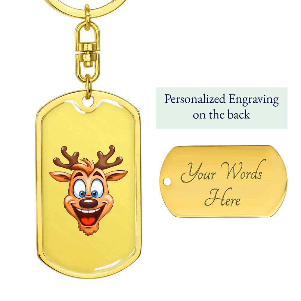 Funny Reindeer Face 04 - Luxury Dog Tag Keychain