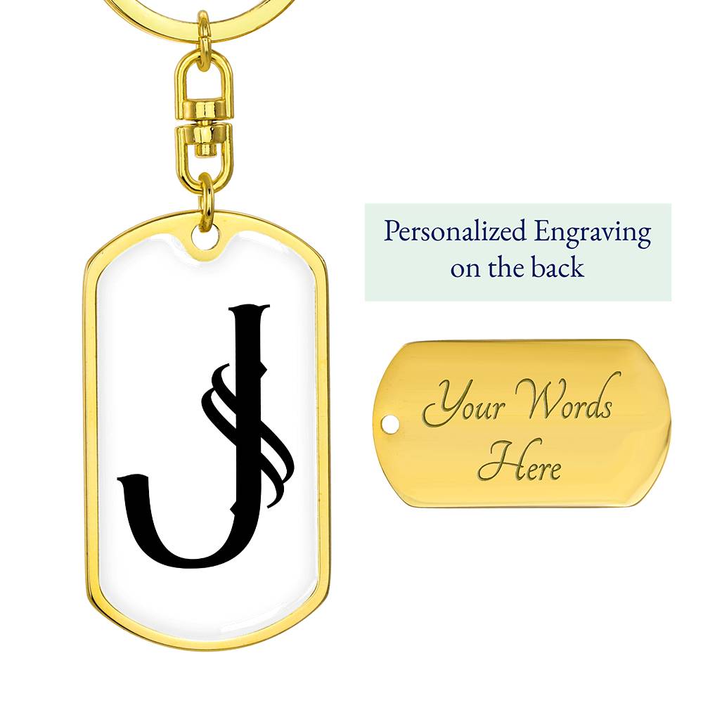 Initial J v001-14 - Luxury Dog Tag Keychain