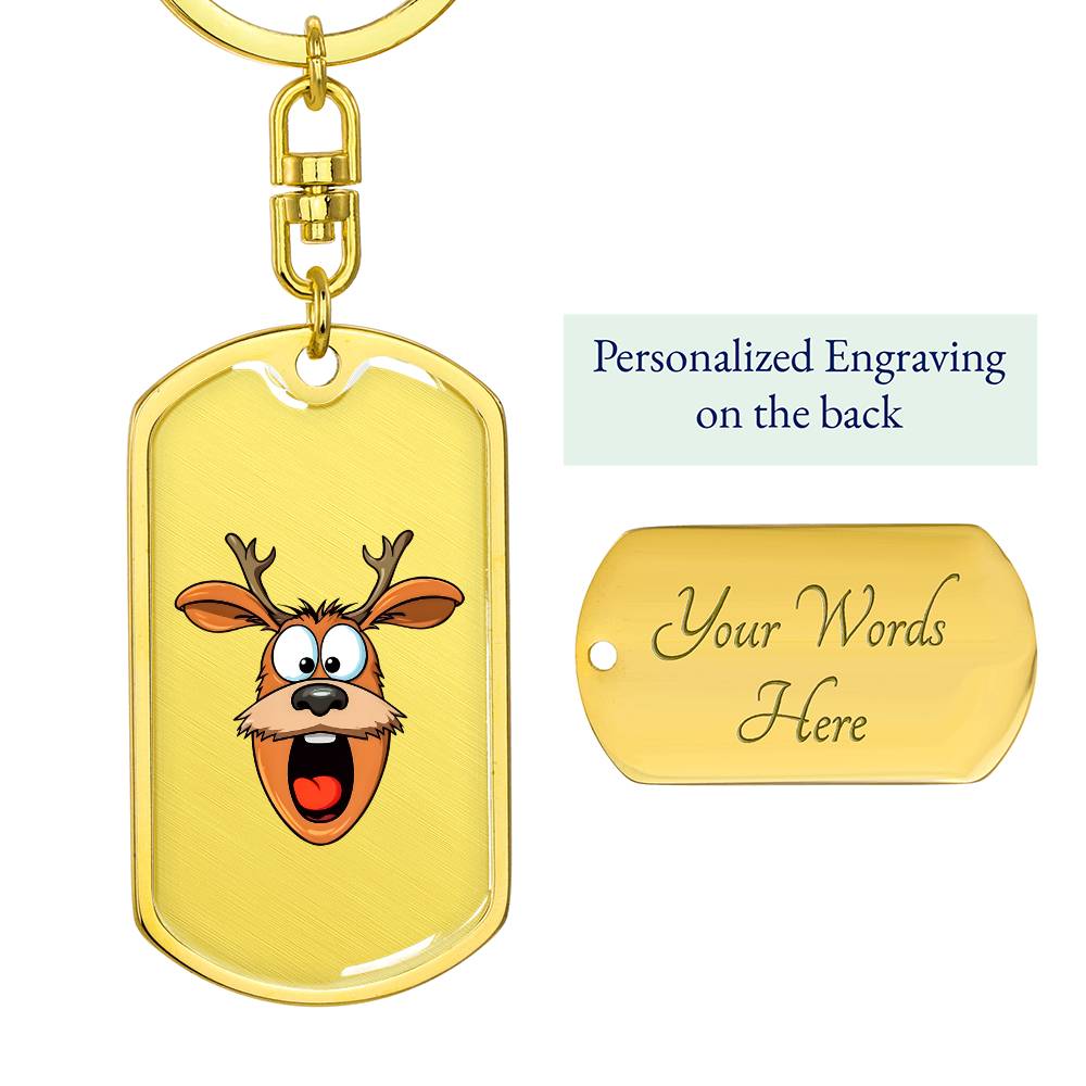 Funny Reindeer Face 09 - Luxury Dog Tag Keychain