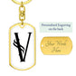 Initial V v001-14 - Luxury Dog Tag Keychain