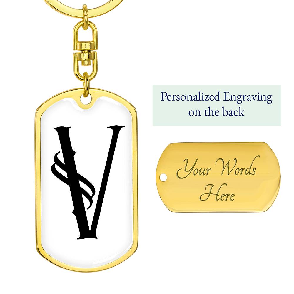 Initial V v001-14 - Luxury Dog Tag Keychain