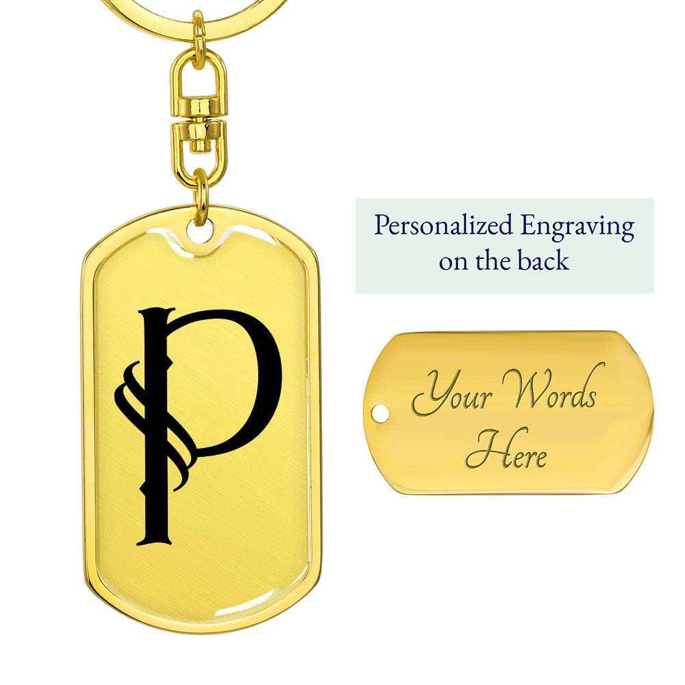 Initial P v001-11 - Luxury Dog Tag Keychain