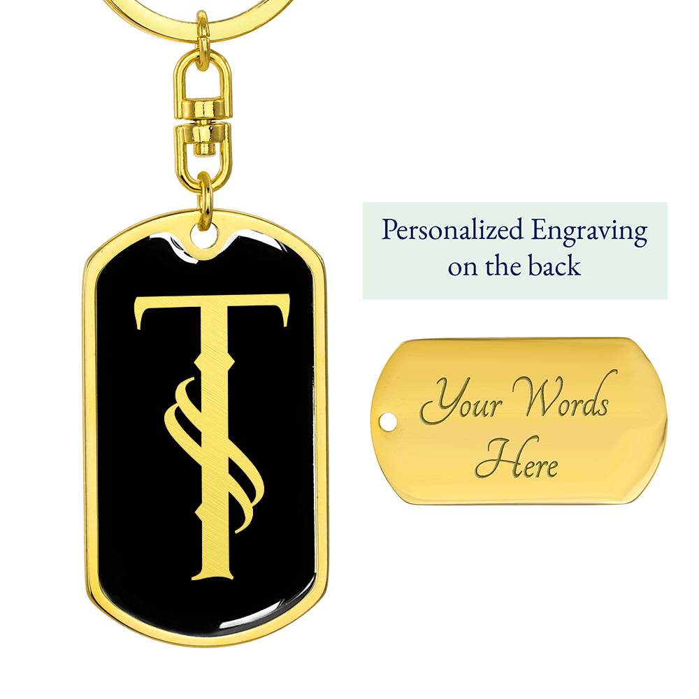 Initial T v001-12 - Luxury Dog Tag Keychain