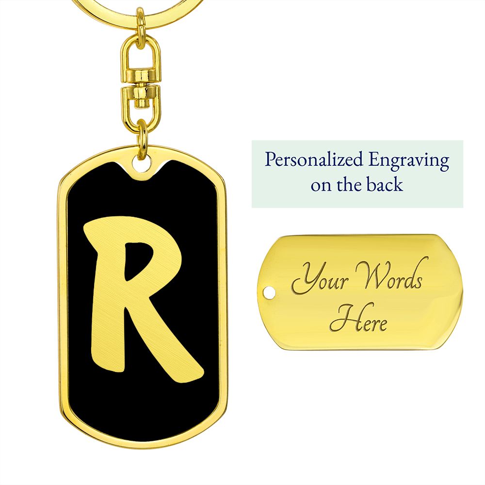 Initial R v2b - Luxury Dog Tag Keychain