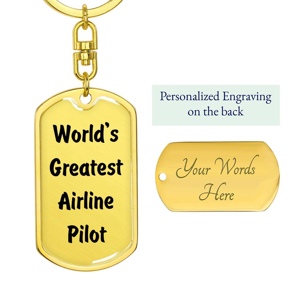 World's Greatest Airline Pilot - Luxury Dog Tag Keychain