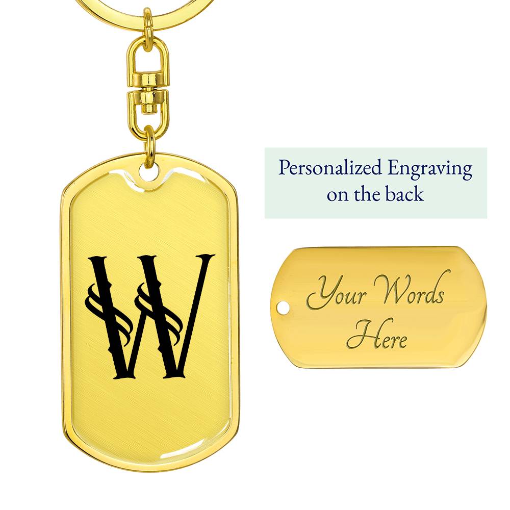 Initial W v001-11 - Luxury Dog Tag Keychain