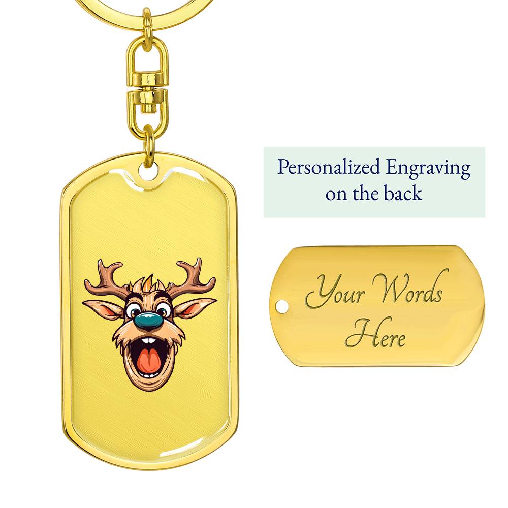 Funny Reindeer Face 18 - Luxury Dog Tag Keychain