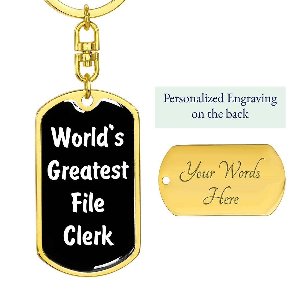 World's Greatest File Clerk v3 - Luxury Dog Tag Keychain