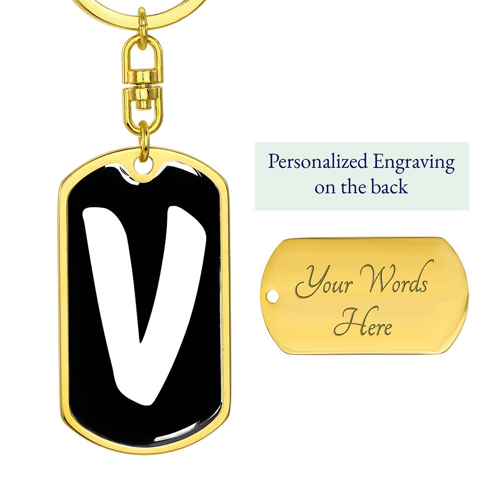 Initial V v3b - Luxury Dog Tag Keychain