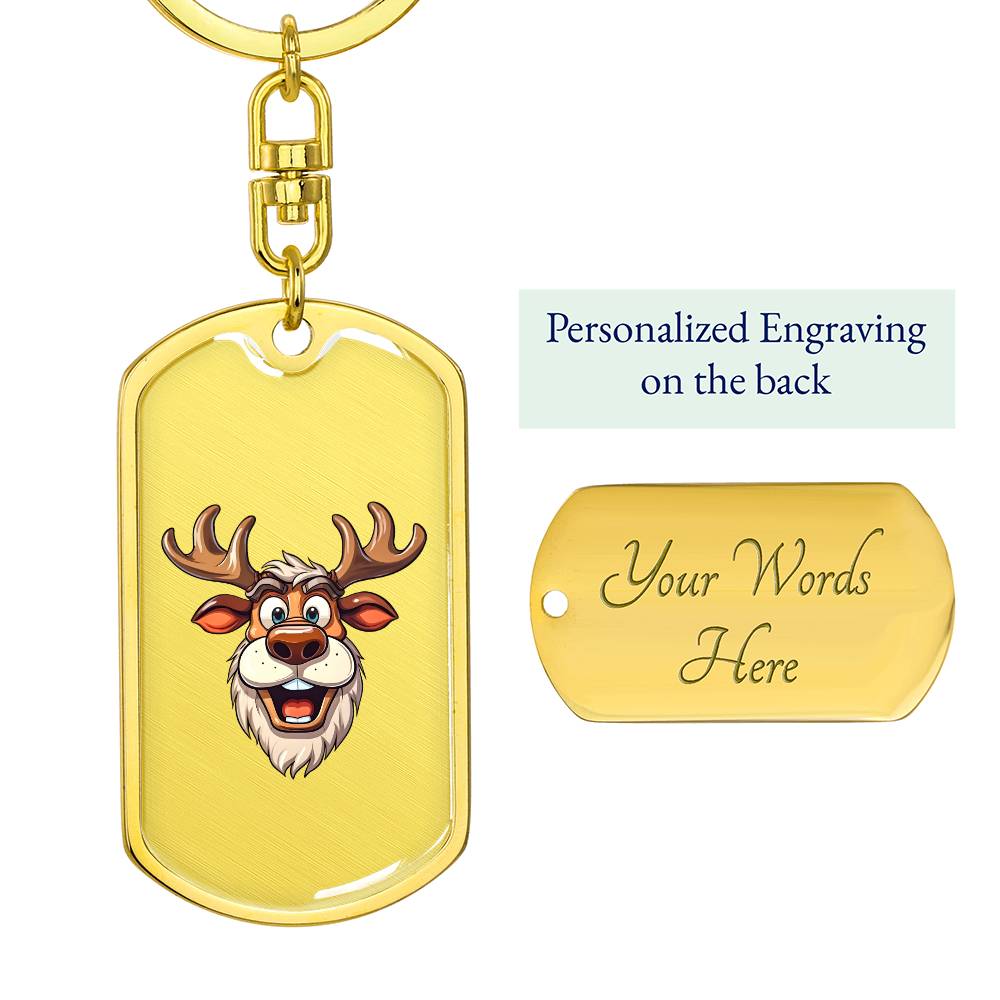 Funny Reindeer Face 08 - Luxury Dog Tag Keychain