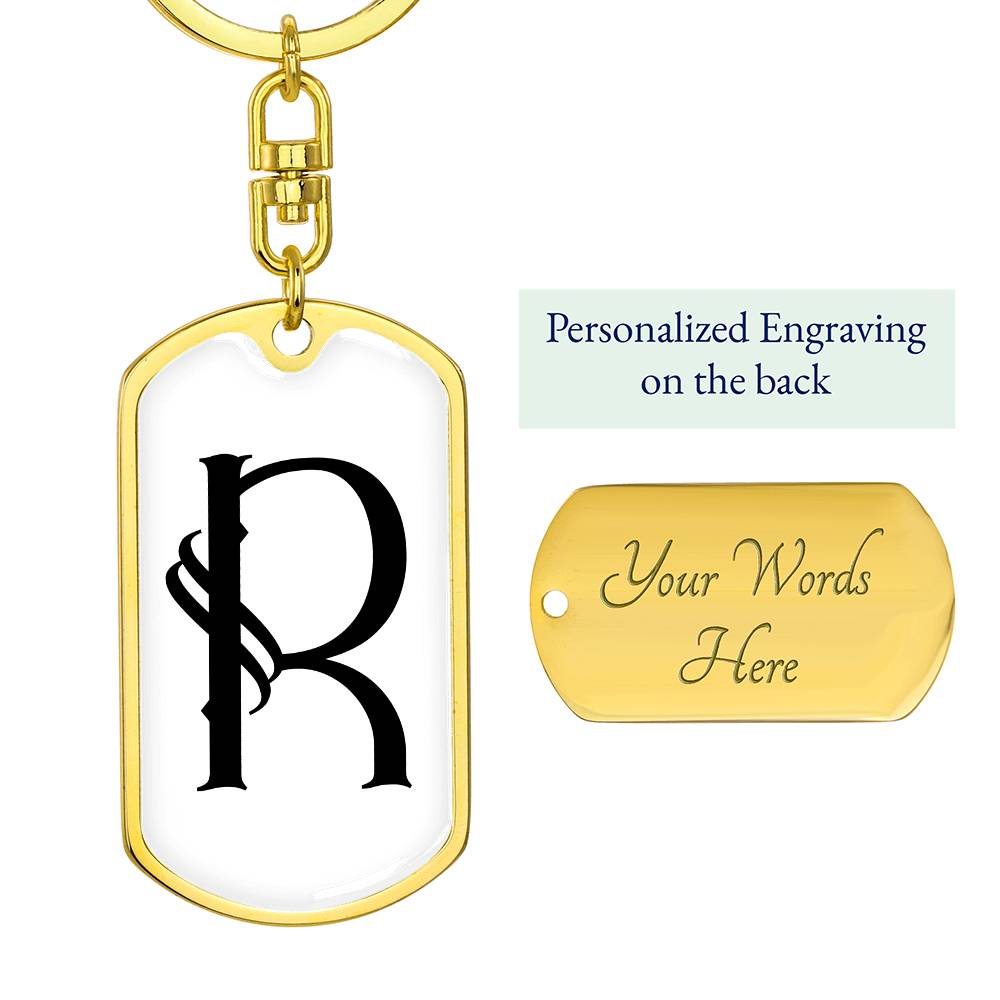 Initial R v001-14 - Luxury Dog Tag Keychain