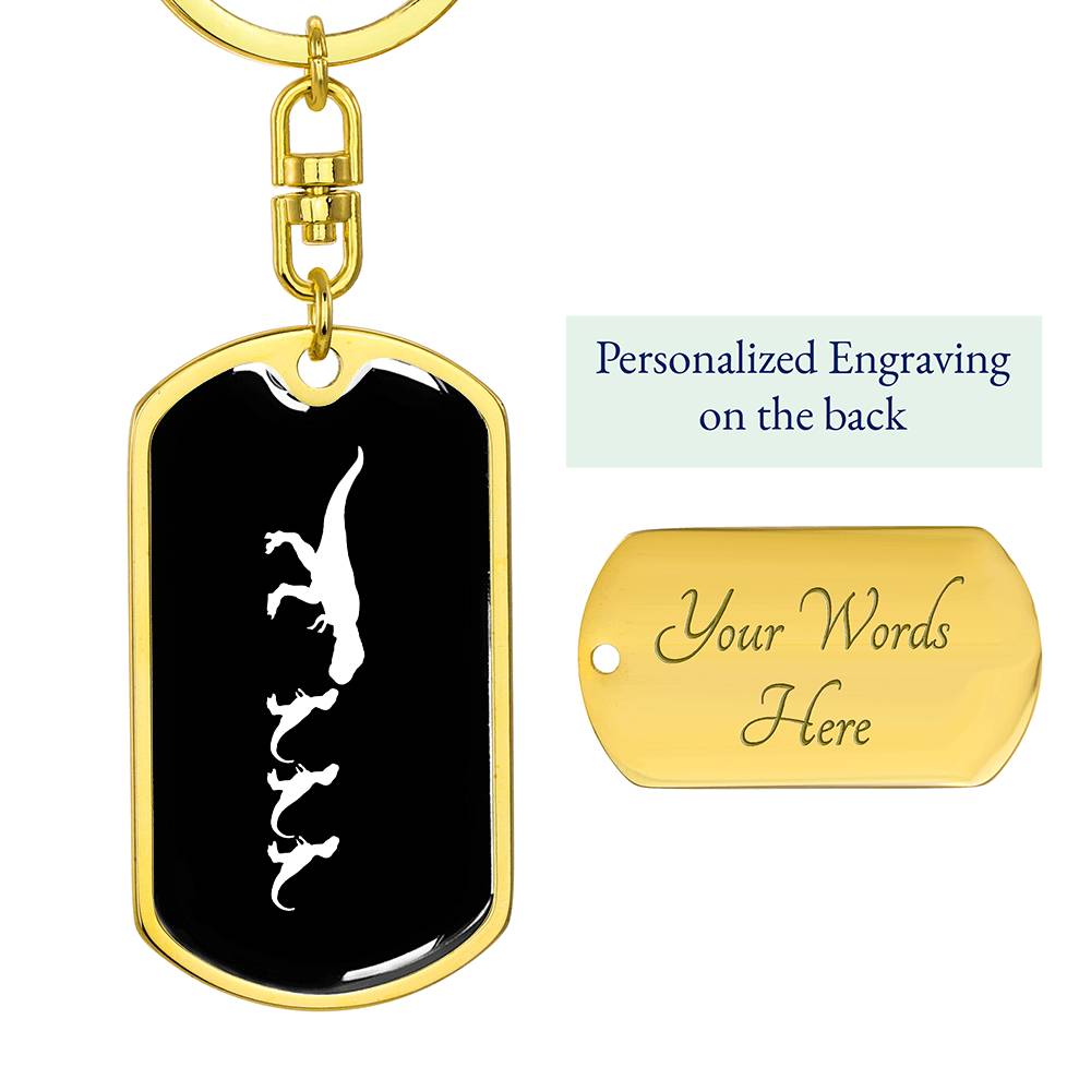 Mama Dinosaur With 3 Hatchlings v3 - Luxury Dog Tag Keychain