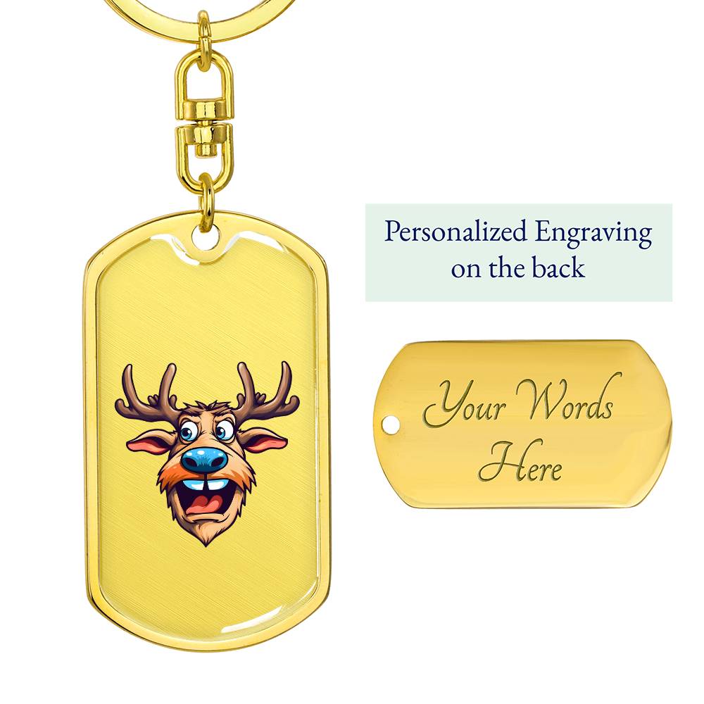 Funny Reindeer Face 05 - Luxury Dog Tag Keychain