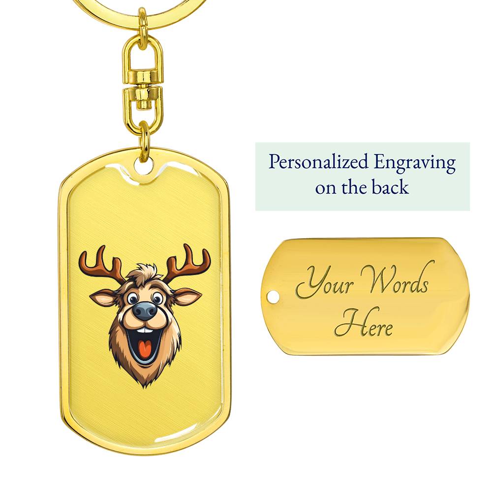 Funny Reindeer Face 01 - Luxury Dog Tag Keychain