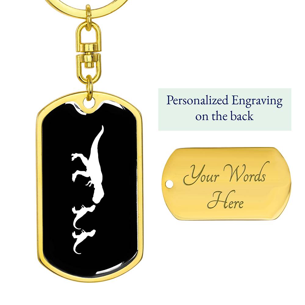 Mama Dinosaur With 2 Hatchlings v3 - Luxury Dog Tag Keychain