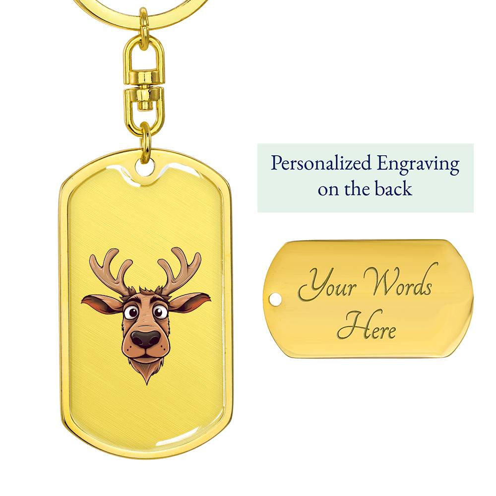 Funny Reindeer Face 13 - Luxury Dog Tag Keychain