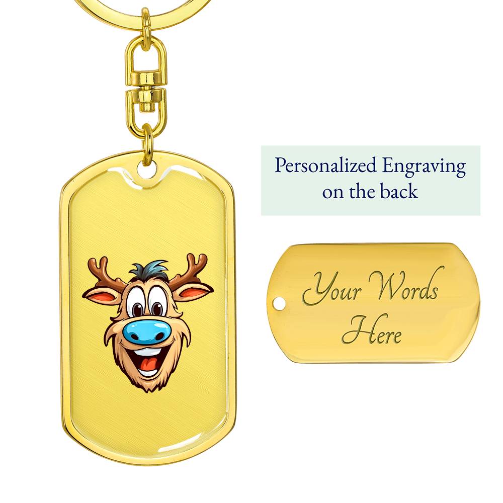 Funny Reindeer Face 14 - Luxury Dog Tag Keychain