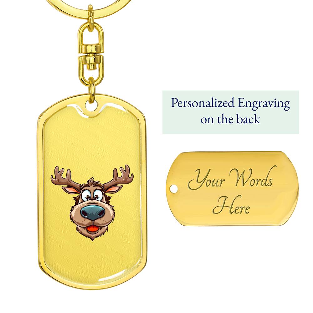 Funny Reindeer Face 02 - Luxury Dog Tag Keychain