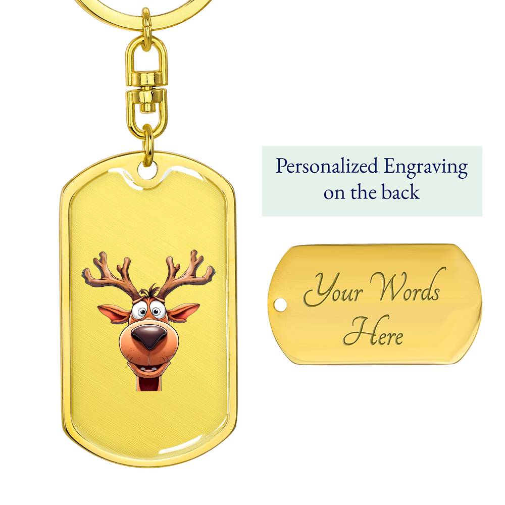 Funny Reindeer Face 03 - Luxury Dog Tag Keychain