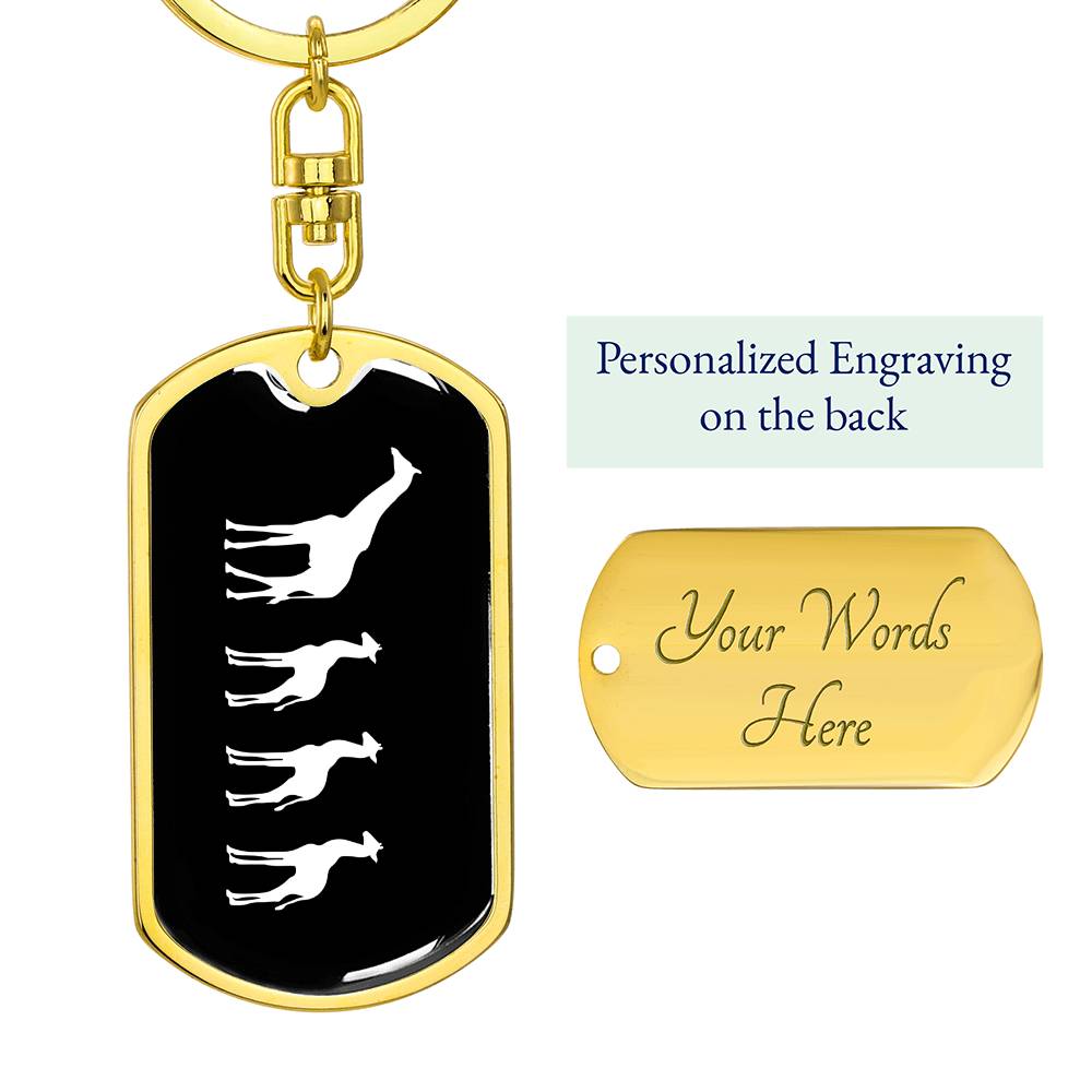 Mama Giraffe With 3 Calves v3 - Luxury Dog Tag Keychain